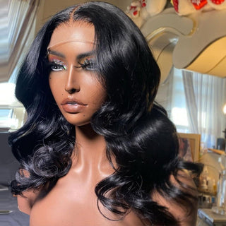 BOB CUT | 8 -12 Inch | T-Part |180 Density | Body Wave | Black Human Hair | - Elite Wigs