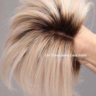 BOB CUT | 8 Inch | T-Part | Brown Root | Ombre | 180 Density | Straight Hair | Platinum Blonde Human Hair | - Elite Wigs
