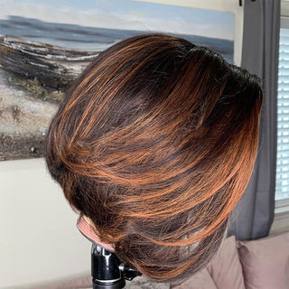 BOB CUT | 8 Inch | T-Part | Ombre | Highlights | 180 Density | Straight Hair | Dark Brown & Dark Honey Human Hair | - Elite Wigs