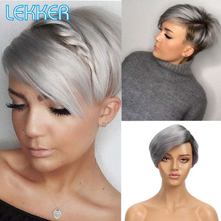 BOB CUT | Straight Hair | 180 Density | T-Part | Straight Hair | Ombre | Dark Roots | Light Grey Human Hair | - Elite Wigs
