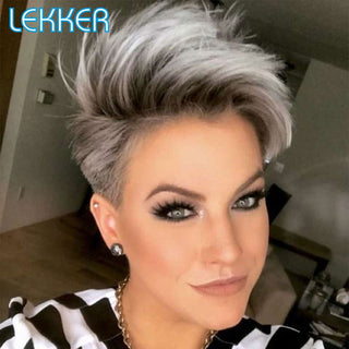 BOB CUT | Straight Hair | 180 Density | T-Part | Straight Hair | Ombre | Dark Roots | Light Grey Human Hair | - Elite Wigs