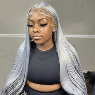 EXTRA LONG Length | 34-36 Inch | 150 Density | Straight Hair | Silver Human Hair | - Elite Wigs