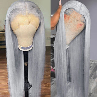 EXTRA LONG Length | 34-36 Inch | 150 Density | Straight Hair | Silver Human Hair | - Elite Wigs