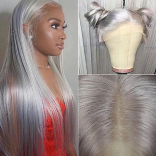 EXTRA LONG Length | 34-36 Inch | 150 Density | Straight Hair | Silver Human Hair | - Elite Wigs