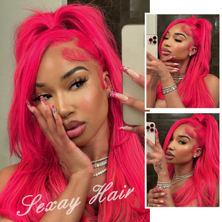 EXTRA LONG Length | 34-36 Inch | 180 Density | Straight Hair | Hot Ruby Pink Human Hair | - Elite Wigs