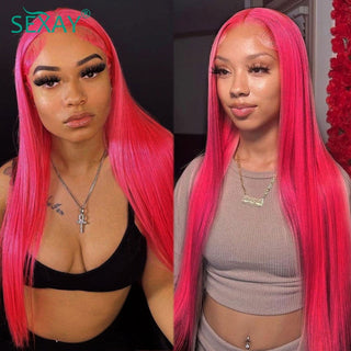 EXTRA LONG Length | 34-36 Inch | 180 Density | Straight Hair | Hot Ruby Pink Human Hair | - Elite Wigs