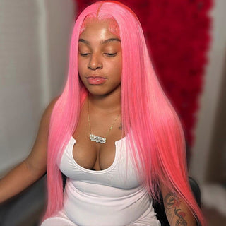 EXTRA LONG Length | 34-36 Inch | 180 Density | Straight Hair | Neon Pink Human Hair | - Elite Wigs