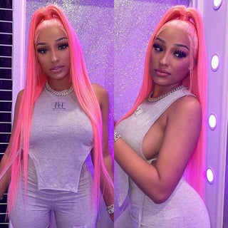 EXTRA LONG Length | 34-36 Inch | 180 Density | Straight Hair | Neon Pink Human Hair | - Elite Wigs