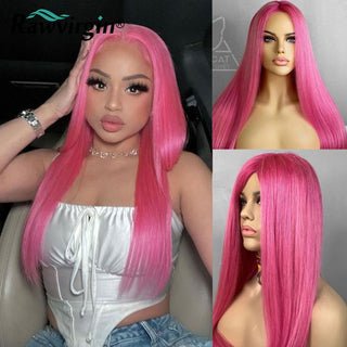 EXTRA LONG Length | 34-36 Inch | 180 Density | Straight Hair | Raspberry Pink Human Hair | - Elite Wigs