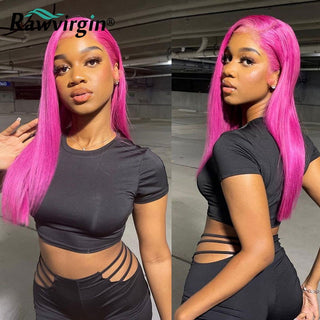 EXTRA LONG Length | 34-36 Inch | 250 Density | Straight Hair | Fuchsia Pink Human Hair | - Elite Wigs