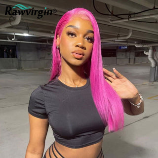EXTRA LONG Length | 34-36 Inch | 250 Density | Straight Hair | Fuchsia Pink Human Hair | - Elite Wigs