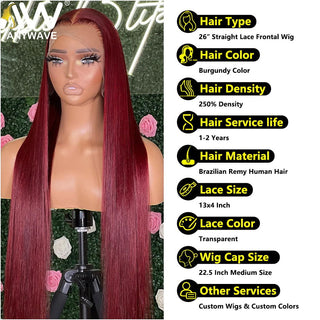 EXTRA LONG Length | 34-38 Inch | Glue-less | 180 Density | Straight Hair | Burgundy Red Human Hair | - Elite Wigs