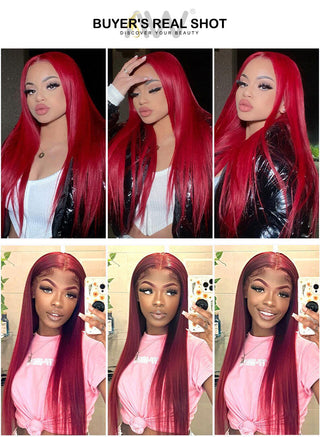 EXTRA LONG Length | 34-38 Inch | Glue-less | 180 Density | Straight Hair | Burgundy Red Human Hair | - Elite Wigs