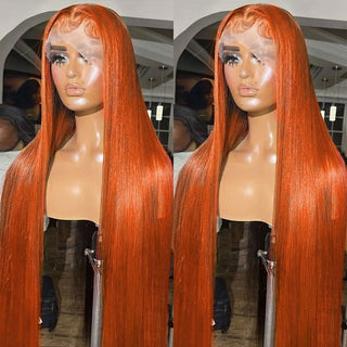 EXTRA LONG Length | 34 Inch | 180 Density | Straight Hair | Ginger Orange Human Hair | - Elite Wigs