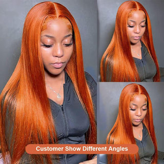 EXTRA LONG Length | 34 Inch | 180 Density | Straight Hair | Ginger Orange Human Hair | - Elite Wigs