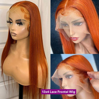 EXTRA LONG Length | 34 Inch | 180 Density | Straight Hair | Ginger Orange Human Hair | - Elite Wigs