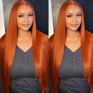 EXTRA LONG Length | 34 Inch | 180 Density | Straight Hair | Ginger Orange Human Hair | - Elite Wigs