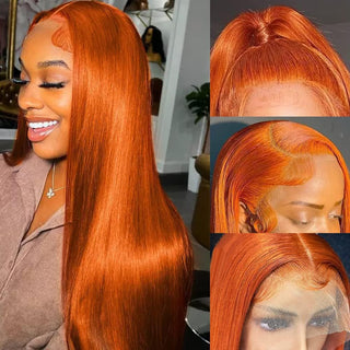 EXTRA LONG Length | 34 Inch | 180 Density | Straight Hair | Ginger Orange Human Hair | - Elite Wigs