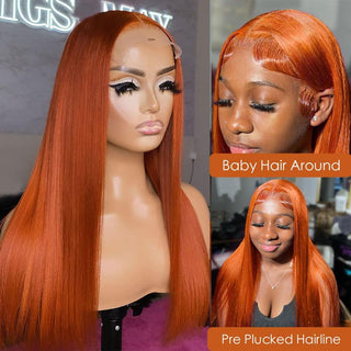 EXTRA LONG Length | 34 Inch | 180 Density | Straight Hair | Ginger Orange Human Hair | - Elite Wigs