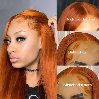 EXTRA LONG Length | 34 Inch | 180 Density | Straight Hair | Ginger Orange Human Hair | - Elite Wigs