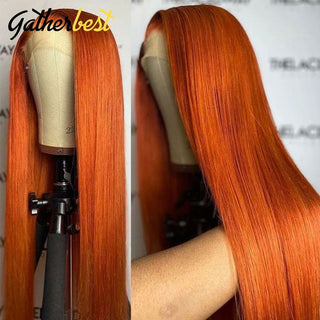 EXTRA LONG Length | 34 Inch | 180 Density | Straight Hair | Ginger Orange Human Hair | - Elite Wigs