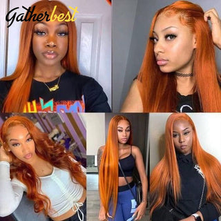 EXTRA LONG Length | 34 Inch | 180 Density | Straight Hair | Ginger Orange Human Hair | - Elite Wigs