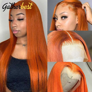 EXTRA LONG Length | 34 Inch | 180 Density | Straight Hair | Ginger Orange Human Hair | - Elite Wigs