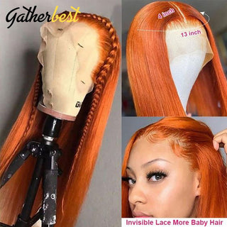 EXTRA LONG Length | 34 Inch | 180 Density | Straight Hair | Ginger Orange Human Hair | - Elite Wigs
