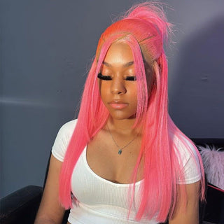 EXTRA LONG Length | 34 Inch | 180 Density | Straight Hair | Neon Pink Human Hair | - Elite Wigs
