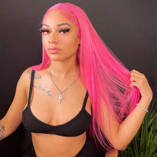 EXTRA LONG Length | 34 Inch | 180 Density | Straight Hair | Pink Human Hair | - Elite Wigs