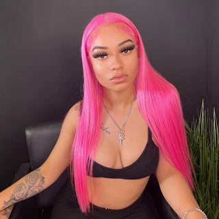 EXTRA LONG Length | 34 Inch | 180 Density | Straight Hair | Pink Human Hair | - Elite Wigs