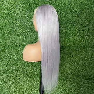 EXTRA LONG Length | 34 Inch | 180 Density | Straight Hair | Silver Human Hair | - Elite Wigs