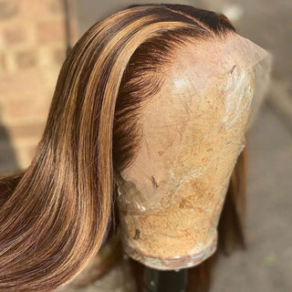 EXTRA LONG Length | 34 Inch | Highlights | 180 Density | Straight Hair | Dark Brown with Honey Blonde Human Hair | - Elite Wigs