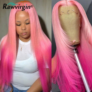 EXTRA LONG Length | 34 Inch | Ombre | 180 Density | Straight Hair | Pink to Hot pink Human Hair | - Elite Wigs