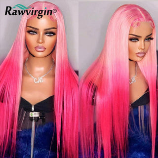 EXTRA LONG Length | 34 Inch | Ombre | 180 Density | Straight Hair | Pink to Hot pink Human Hair | - Elite Wigs