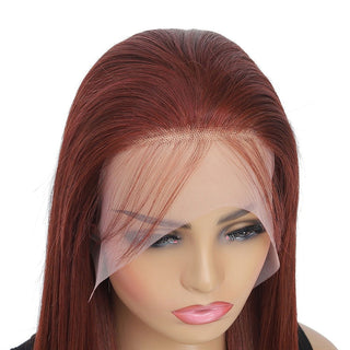 EXTRA LONG Length | 34 Inch | T-Part | 180 Density | Straight Hair | Brown Red Human Hair | - Elite Wigs