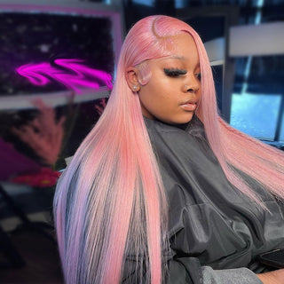 EXTRA LONG Length | 34 Inch | T-Part | 180 Density | Straight Hair | Light Pink Human Hair | - Elite Wigs