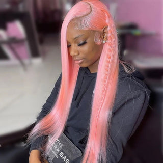 EXTRA LONG Length | 34 Inch | T-Part | 180 Density | Straight Hair | Salmon Pink Human Hair | - Elite Wigs