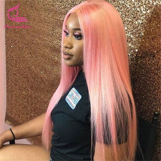 EXTRA LONG Length | 34 Inch | T-Part | 250 Density | Straight Hair | Flamingo Pink Human Hair | - Elite Wigs