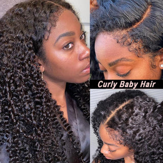 EXTRA Long | 34 Inch | Curly Deep with Curly Baby Hair | Ultra Thick 250 Density | Black Human Hair | - Elite Wigs