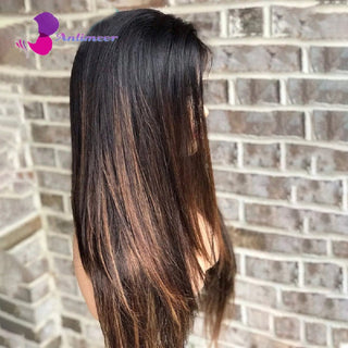 SHOULDER Length | 14-16 Inch | Ombre | 250 Density | Straight Hair | Dark Brown Human Hair |