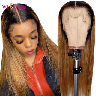 SHOULDER Length | 14-16 Inch | T-Part | 180 Density | Straight Hair | Chocolate Brown & Light Honey Human Hair |