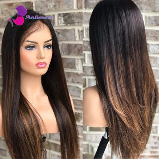 SHOULDER Length | 14-16 Inch | Ombre | 250 Density | Straight Hair | Dark Brown Human Hair |