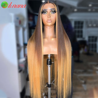 SHOULDER Length | 14-16 Inch | Brown Roots | Ombre | 180 Density | Straight Hair | Honey Blonde Human Hair |