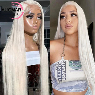 LONGER Length | 360 Lace | 180 Density | Ponytail | Straight Hair | Ice Platinum Blonde Human Hair | - Elite Wigs