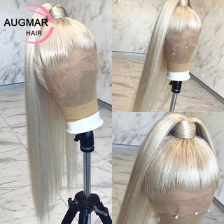 LONGER Length | 360 Lace | 180 Density | Ponytail | Straight Hair | Ice Platinum Blonde Human Hair | - Elite Wigs