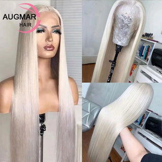 LONGER Length | 360 Lace | 180 Density | Ponytail | Straight Hair | Ice Platinum Blonde Human Hair | - Elite Wigs