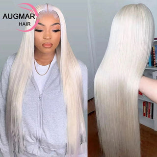 LONGER Length | 360 Lace | 180 Density | Ponytail | Straight Hair | Ice Platinum Blonde Human Hair | - Elite Wigs