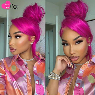 LONG Length | 28-30 Inch | 180 Density | Straight Hair | Fuchsia Pink Human Hair | - Elite Wigs