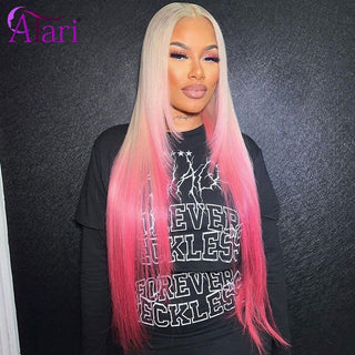 LONG Length | 28-30 Inch | Ombre | 180 Density | Straight Hair | Blonde & Pink Human Hair | - Elite Wigs